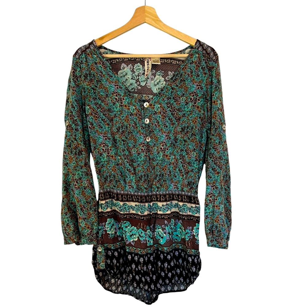 Mimi Chica Women’s Boho Floral Long Sleeve Romper |‎ Size Large
